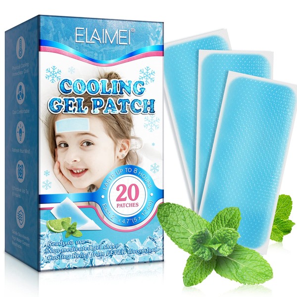 20 Sheets Cool Pads Kid Fever Patches for Baby Children Fever Discomfort, Instant Cooling Patch, Cooling Relief Fever Reducer, Kids Cool Pads Relieve Headache Pain, Pack of 20