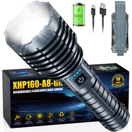 Amzyigou LED Torch, Extremely Bright, 5 Modes LED Flashlight, Light Mode with Zoom, IP67 Waterproof, Durable Torch with Holster (for Outdoor Camping, Hiking or Night Sports)