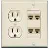 15 Amp Duplex Round Power Outlet 4 Port Cat6 Ethernet Wall Plate [Light-Almond]