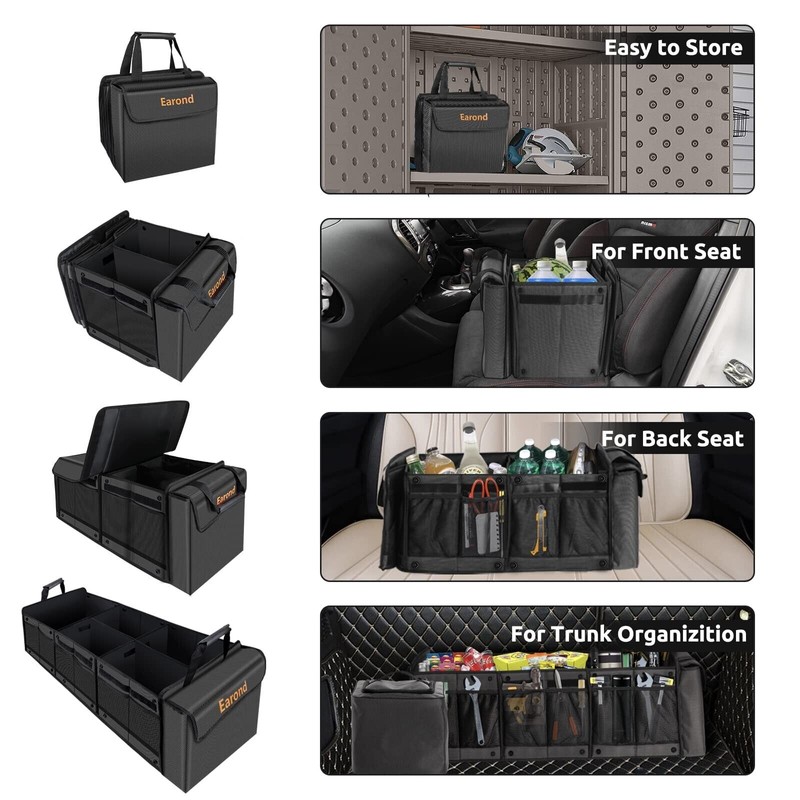 EAROND Car Trunk Organizer with Portable Leakproof Cooler Bag,Foldable Cover,Adjusta.