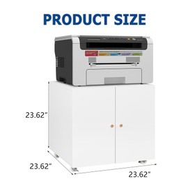 Metal Printer Stand with File Storage Cabinet, Printer Cabinet File Cabinet On Wheels with Door and Adjustable Shelf, Printer Table Stand for Home Office 23.62" H White