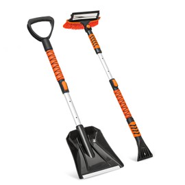 MoNiBloom Extendable Ice Scraper and Brush with Squeegee for Car 4 in 1 Emergency Snow Shovel, Ergonomic Foam Grip and 180° Pivoting Brush Head Car Snow Kit for Cars, Trucks, SUVs, Vehicle