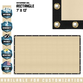 TANG Sunshades Depot 7'x13' Beige Waterproof 480 GSM Customize Order Sun Shade Sail Straight Edge for Patio Awning Garden Pergola Gazebo Backyard Deck Outdoor Facility