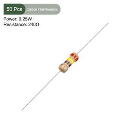 YOKIVE Pack of 50 Carbon Film Resistors 1/4 W 240 Ohm 5% Tolerances Resistance Good for Crafts Electronic Projects (4 Colour Band 1.77 x 0.09 Inches)