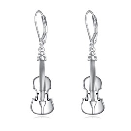 YFN Violin Earrings Sterling Silver Violin Dangle Drop Leverback Earrings Jewellery Music Lover Gifts for Women Girls Men