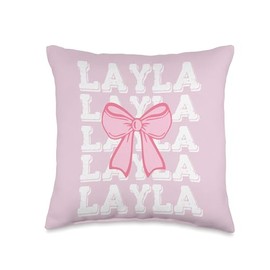 LAYLA Name Coquette Big Pink Bow Simple Cute Girly Girl Throw Pillow