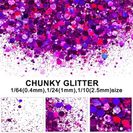 Purple - Craft Glitter - 2oz Glitter Shaker Bright Colorful Holographic Mix Chunky Body Glitter Bulk Wholesale 24 Colors in Shaker Cosmetic Glitter - EBLB800