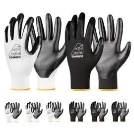 toolant Nitrile Coating Work Gloves for Men, Superior Oil Resistance, 6 Pairs Bulk Safety Work Gloves with Grip, Touch Screen, for Automobile Repair, Gardening, Warehouse (White & Black, L)