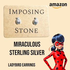Imposing Stone LADYBIRD Earrings, Sterling Silver 925 with Stud Backs, Very Demure & Mindful, so CUTESY! Christmas Silver tiny Earrings, Silver used from a member of The Association of Jewellers