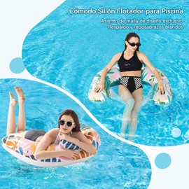 Jesir Flotadores de Piscina para Adultos,Sillas de Piscina Hinchables con Portavasos,Silla Flotadora Antiadherente,Fiesta en la Piscina, Diversión en el Agua en Verano (Color Claro)