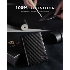 LORZOR® Slim Wallet with Coin Compartment, Men's Genuine Leather, RFID Blocker Wallet, Men's Card Case with Coin Compartment, Men's Wallet for 10 Cards, Smart Wallet, carbon black, Modern