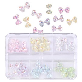 YEFIUO Bow-Knot Nail Charms and Gems - 1 Box of 6 Colors Cute Kawaii 3D Nail Charms Resin Acrylic Nail Gems Rhinestones Aurora Glitter Charms for Nail Art DIY Design Supplies Kit Gift for Women Girls