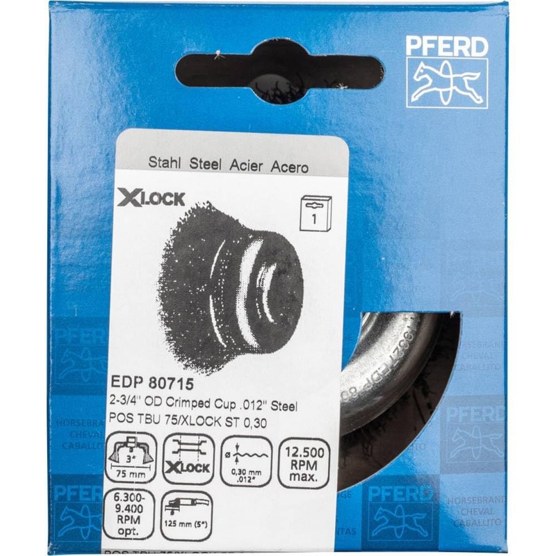 PFERD Cup Brush, Diameter 75 mm, Unbraided, 0.30 mm Steel
