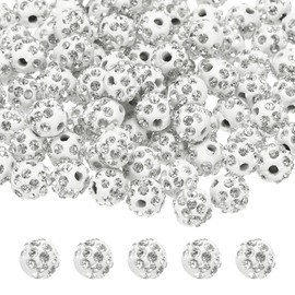 QUARKZMAN 50 Pieces 8 mm Rhinestone Beads for Jewellery Making Bling Disco Beads Glitter Diamond Clay Beads for Necklace Bracelet Christmas White