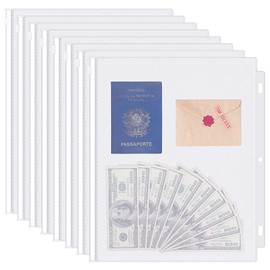 Antner 8 Pack Clear Letter Size Binder Pockets 3 Ring Binder Zipper Pouch Document Organizer, Waterproof PVC 3-Hole Loose Leaf File Bags Insert Sleeves Page Sheet Protectors Business Office Supplies