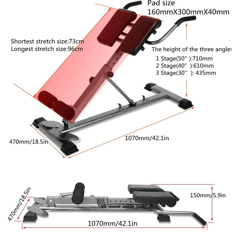 Roman Chair Back Hyper Extension Bench Adjustable Exercise Machine for