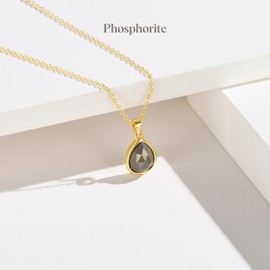 KissYan Gemstone Necklace for Women, 14K Gold Plated Crystal Teardrop Pendant Choker Natural Healing Stone Jewelry Gift, Stainless Steel, phosphorite