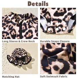 18-24 Months Baby Girls One Piece Long Sleeve Swimsuit Cheetah Leopard Bathing Suit Zip Up Swimwear Beach Wear