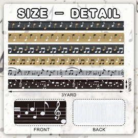 YKW 6 Rolls Music Note Ribbon Set, 3/8" Wide x 3 Yards Each Grosgrain Ribbons, for Music Theme Party Decorations, Instrument Gift Wrapping, Crafts | Musicians, Teachers, Students