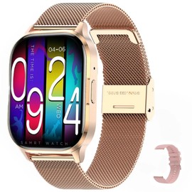 2025 Smartwatch Men Women 2.01 Inch AMOLED Fitness Watch Calls 123 Sports Modes / 24H Heart Rate Monitor / 123 Sports Modes Fitness Tracker, Black (Gold)