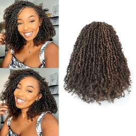 Toyotress Yanky Twist Crochet Hair - 10 Inch 8 Packs (30 Strands/Pcs) Fluffy Spring Mini Twist Passion Twist, Black Mix Brown Pre-Looped Crochet Braids Braiding Hair (10 Inch, F1B/30-8P)