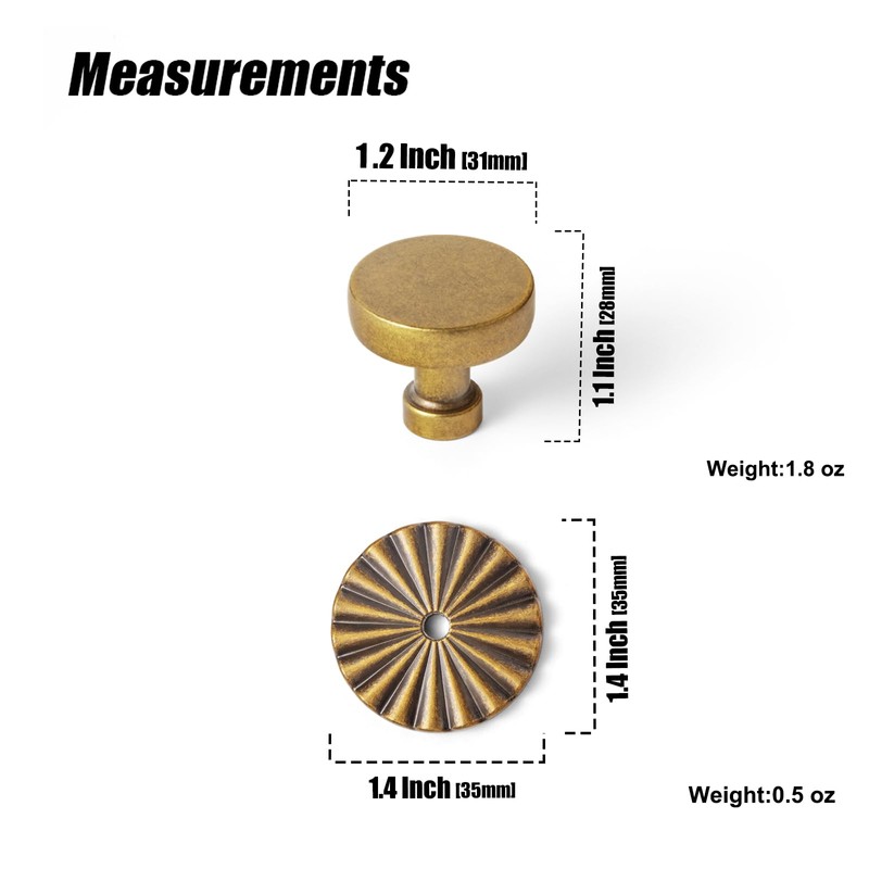 Goo-Ki 6 Pack Cabinet Knobs Antique Brass Drawer Knobs with