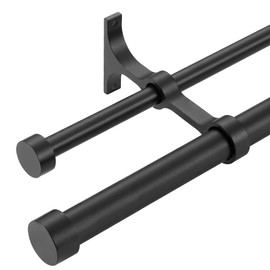 Lwiiom Double Curtain Rods with Aluminum End Cap and Full Surround Brackets,1"Front and 5/8" Back Rod,Adjustable between 140 to 164 Inches (11.5-13.5 Feet), Matte Black Double Window Drapery Rod