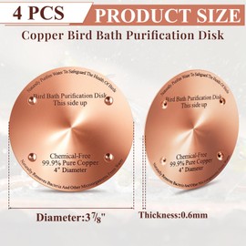 MorningRo 4 Pcs Copper Disc for Bird Bath 0.6mm Thick Reinforced 99.99% Pure Copper Bird Bath Purification Disk with 4 Point Support for Birdbath Cleaner, 4 Inch in Diameter