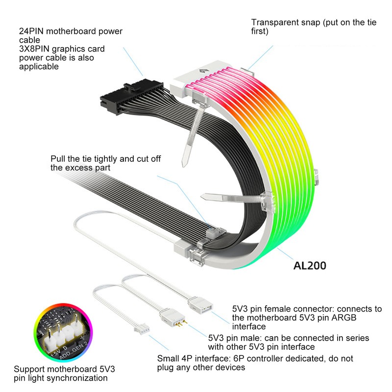 ARGB Extension Sleeved Cable 5V 3 PIN Bendable Silicone Synchronized