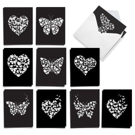 The Best Card Company Hearts and Butterflies - 20 Assorted Boxed All Occasions Note Cards with Envelopes (4 x 5.12 Inch) - AM9076OCB-B2x10