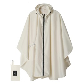 SaphiRose Unisex Rain Poncho Raincoat Hooded for Adults Women with Pockets (Beige)