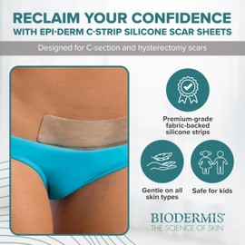 Epiderm Silicone Gel Scar Sheets - Premium-Grade Silicone Scar Sheets for Optimal Scar Care - Versatile, Flexible & Reusable - Ideal for C-Section, Tummy Tuck & Hysterectomy Scars - 1.4x6 in, Natural