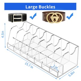 FEMELI Belt Organizer Acrylic Clear Case Storage Holder for Closet and Drawer, 7 Compartments Tie Box Container with Display Stand