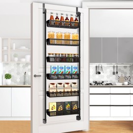 heesky Pantry Door Organizer, 6-Tier Adjustable Over the Door Pantry Organizer Rack, Heavy Duty Metal Over the Door Spice Rack, Kitchen Pantry Organizers and Storage (7.6" D x 17.91" W x 63.39" H)