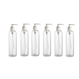 6 Pack – 8 oz -Clear Cosmo Plastic Bottles – White Pump - for Essential Oils, Perfumes, Cleaning Products By Natural Farms