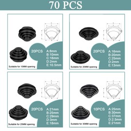 Pack of 70 Cable Grommets, Waterproof Cable Grommets, Rubber Grommets, Tower Rubber Plugs Set, Passage Grommets Assortment for Protecting Electrical Appliances, Cable Wire (70 Pieces, 10/20/25/30 mm)