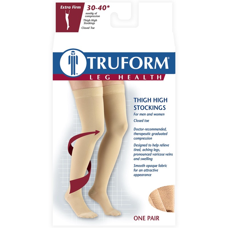 Truform 30-40 Mmhg Compression Stockings For Men And Women, Thigh