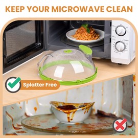 Gracenal Microwave Cover for Food, 10 Inch Microwave Splatter Cover, Clear Microwave Food Cover with Integrated Handle and Water Steamer, Splatter Guard, Home Gifts for House Essentials, Green