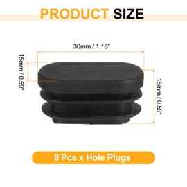 sourcing map Plastic Hole Plugs, 8Pcs 30x15mm Oval Pipe Tubing End Cap, Pipe Tube Insert Cap, Table Chair Leg Hole Covers for Table Chair Legs, Metal Tubing, Fences, Black
