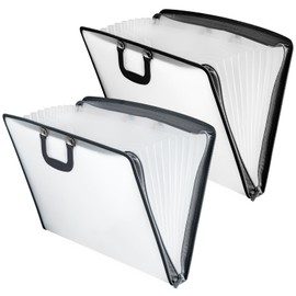 Dunzoom 2 Pack 11x17 Art Portfolios, Accordian File Organizer with 13 Pocket, Portfolio Folder for Artwork, Painting Document Binder with Handle, Zipper and 120 Pcs Sticky Labels, Oxford Cloth Edge