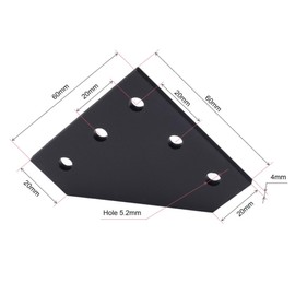 BELLA BAYS 20Series 8Sets Black Surface L Shape Joint Plate, 5 Hole L Flat Joint Plate, 2020 Aluminum Extrusion Accessories for 6mm Slot Width 20Series Aluminum Extrusion Framing Profile