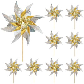 10 Pack Reflective Pinwheels for Yard and Garden, Wind Spinners Outdoor Bird Scare Devices, Sparkly Windmills for Garden Decor Scare Birds Away Garden Wind Spinners for Outside Patio Garden