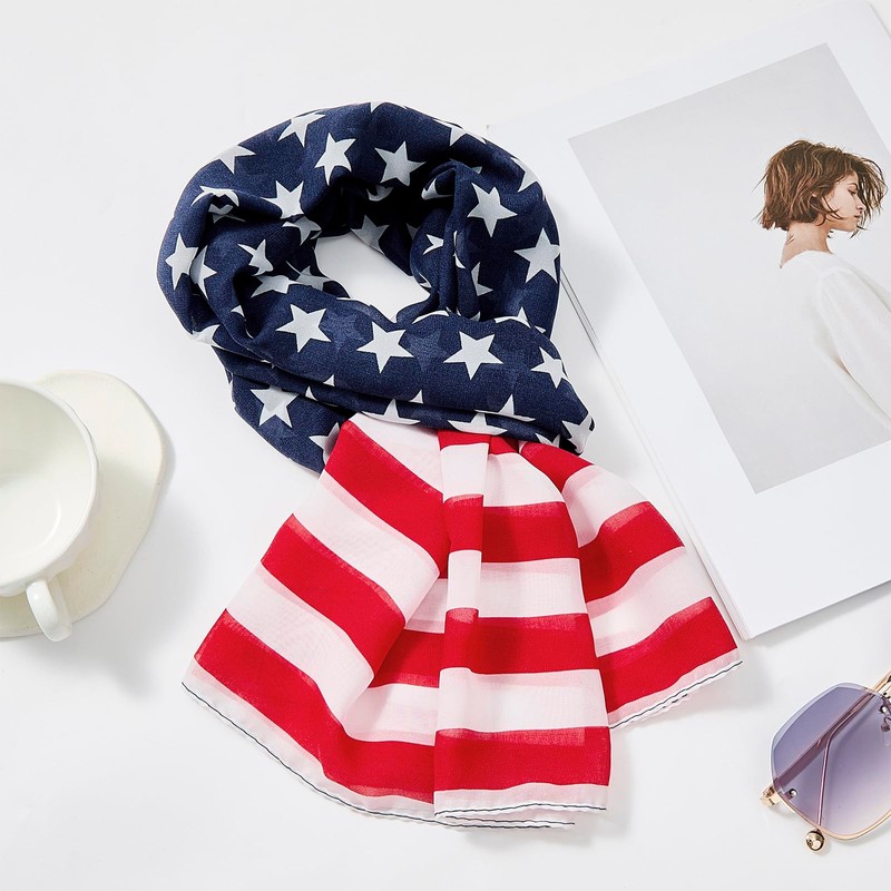 American Flag Scarf for Women Patriotic Flag Scarf Silk Feeling