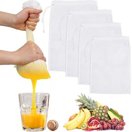 COYUN 4 Stück Passiertuch Wiederverwendbar, Feingewebt Passiertuch Nylon Filterbeutel Nussmilchbeutel Bio Waschbar mit Kordelzug für Nussmilch Käse Kaffee Joghurt Fruchtsaft(4 Größen)