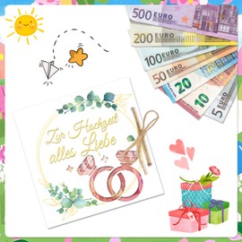 DPKOW Hochzeitskarte Geldgeschenk, 4 Stk Hochzeit Geldgeschenk Verpackung, Geld Hochzeitsgeschenke für Brautpaar, Glückwunschkarte Hochzeit Karte Geldkarte, Wunscherfüller Geldgeschenk