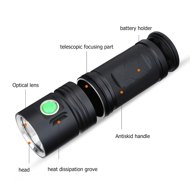 Ultra Light Portable Waterproof Rechargeable LED Flashlight Mini Torch with