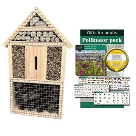 Green Feathers Natural Wooden Bug Hotel For Garden, Natural Materials - Attract Many Insects To Your Garden, Bees, Butterflies, Ladybirds, and Lots More (Large Bug Hotel & Pollinator Pack)