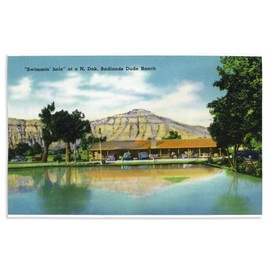Lantern Press 16x24 Inch Giclee Print, North Dakota, T. Roosevelt National Park View of Badlands Dude Ranch Swimmin' Hole