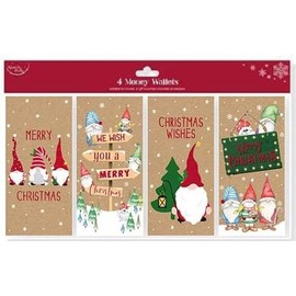 Eurowrap North Pole Christmas Xmas Money Cash Gift Wallets & Envelopes, Kraft Gnomes Gonks - Pack of 4 (X31837MWC)