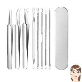 Mirhua 角栓ピンセット 精密ピンセット ニキビ 針 (8点セット) 先端は幅0.1mm 汎用型 角栓 毛抜き 極細 美肌スペシャリスト監修 ニキビ取り 黒ずみ取り 毛穴ケア専用 精密な作業が可能 収納ケース付き 携帯便利